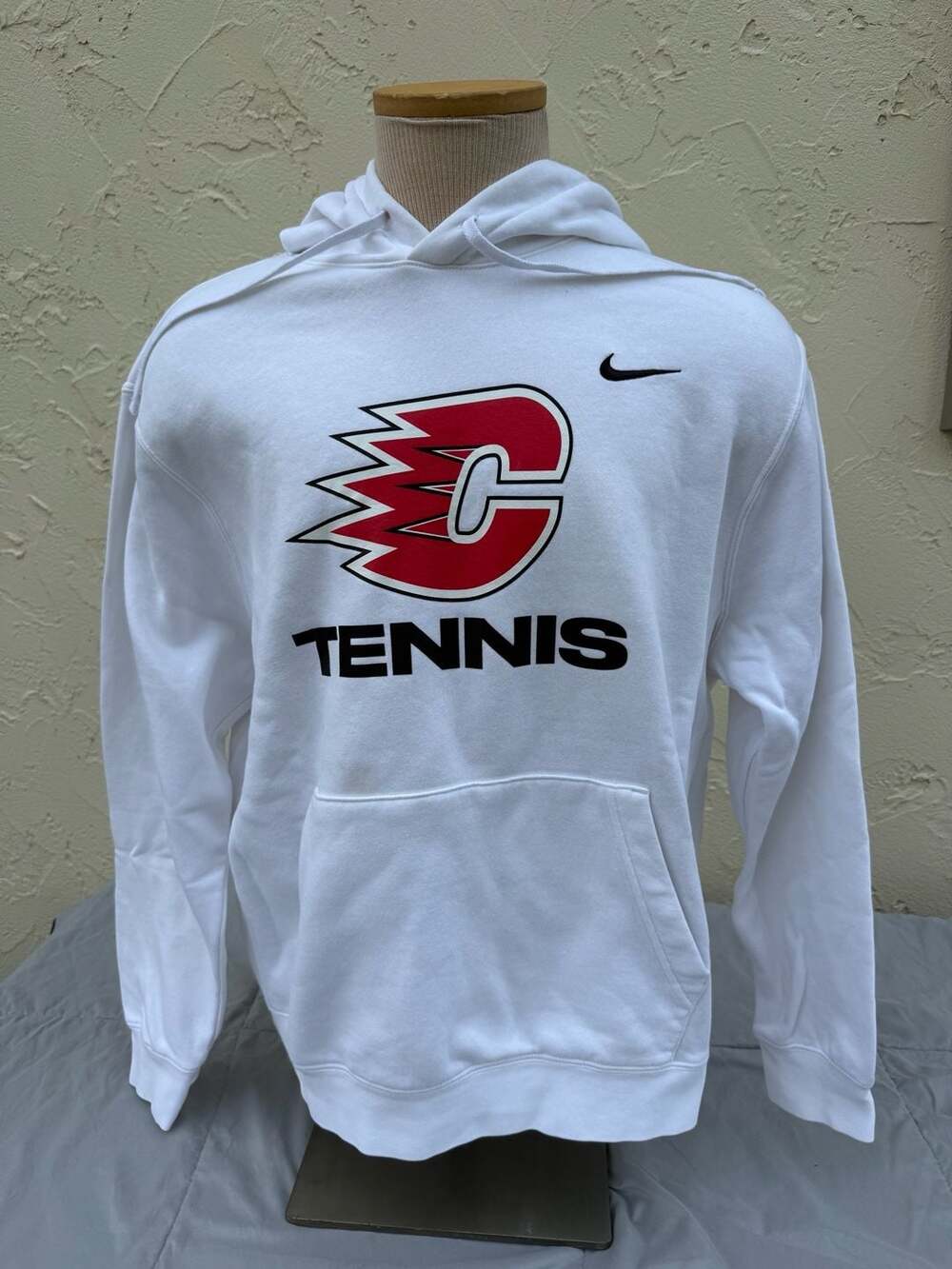 Nike White Tennis C-Logo Pullover Hoodie Sweatshirt Size Large